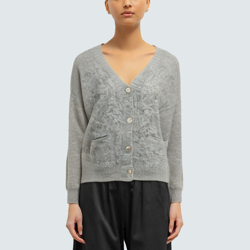 Simple V-neck wool women's knitted cardigan