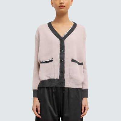 Pink loose-fitting women's knitted cardigan