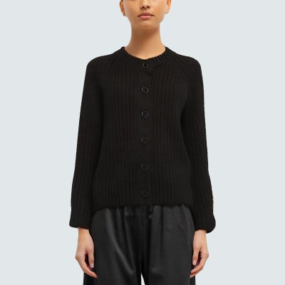 Black simple women's knitted cardigan