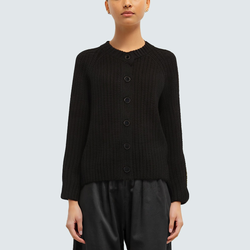 Black simple women's knitted cardigan