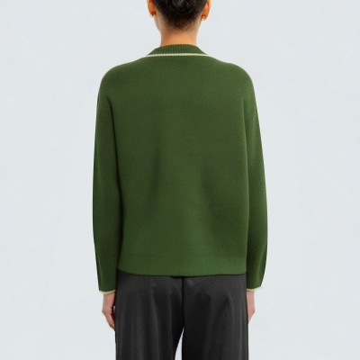 Color-block decorated women's knitted cardigan