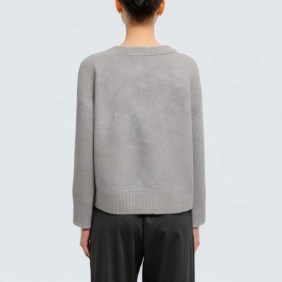 Gray round-neck women's knitted cardigan