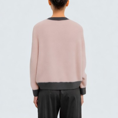 Pink loose-fitting women's knitted cardigan