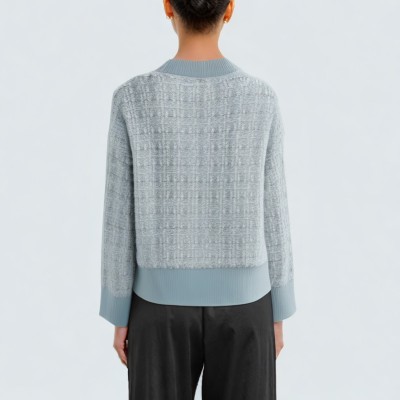 Blue single-breasted women's knitted cardigan