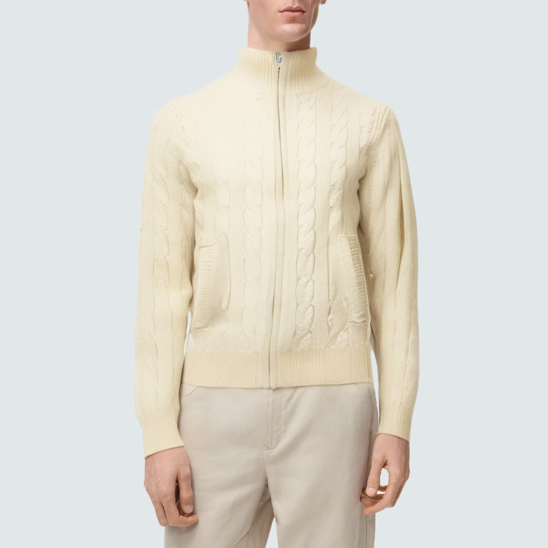 Stand collar zipper men's knit cardigan