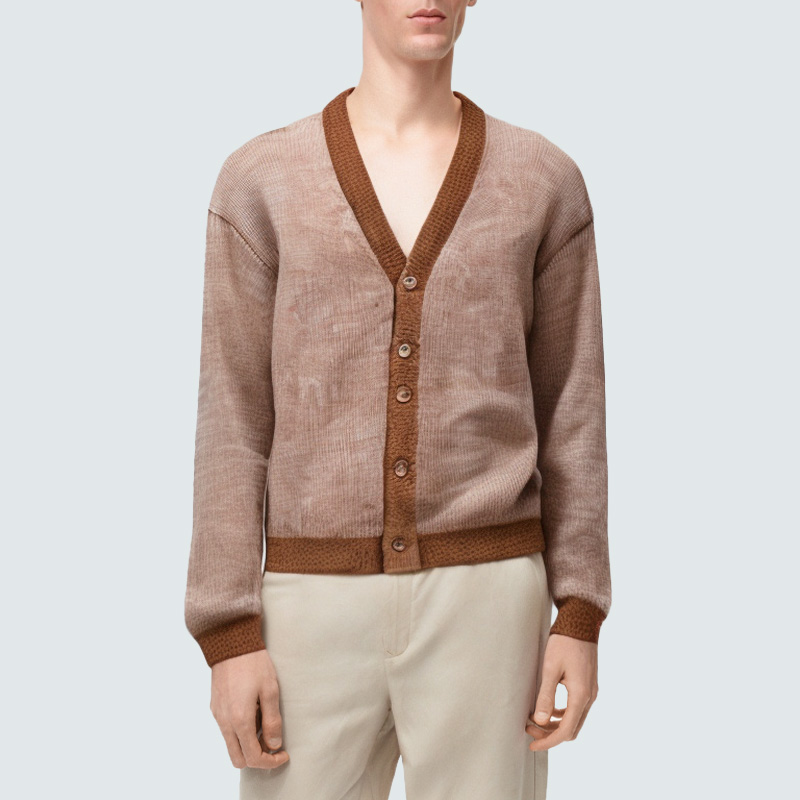 High-quality men's color-block knitted cardigan