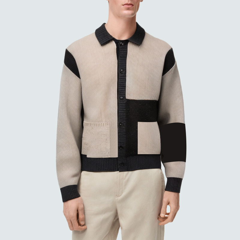Color-blocked patchwork lapel men's knitted jacket