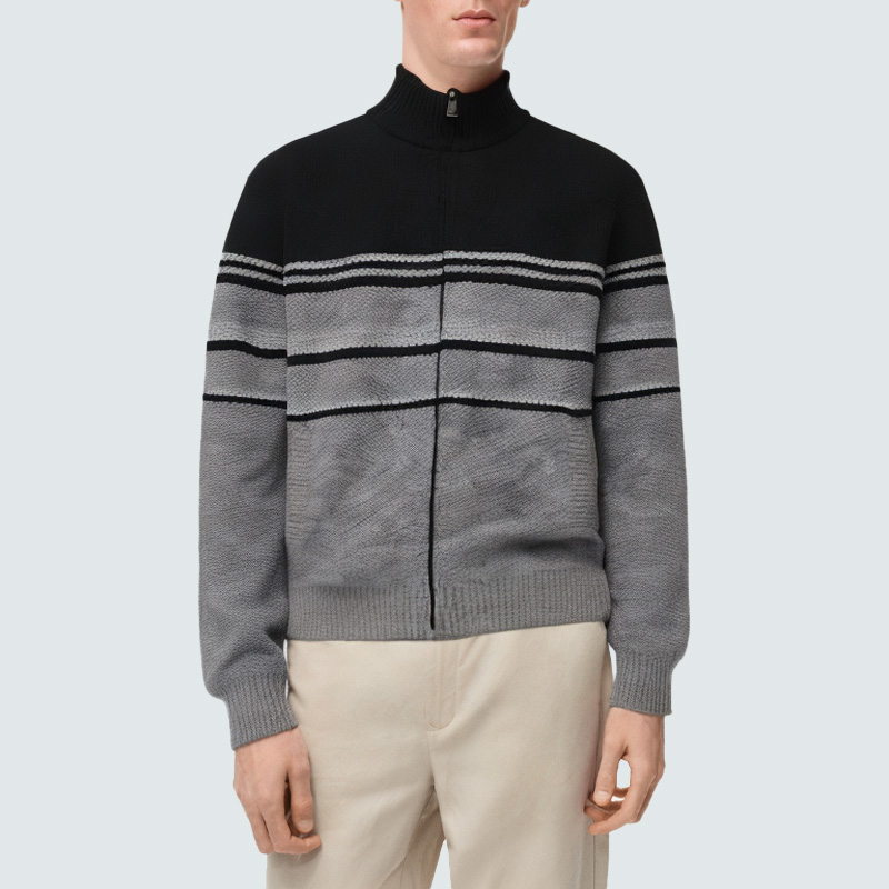 Loose-fitting zip-up men's knit cardigan