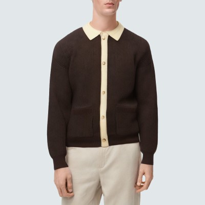 Color-blocked lapel men's knitted jacket