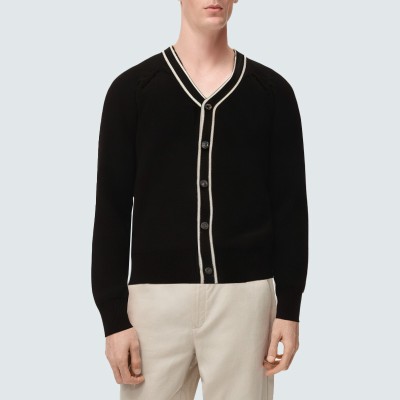 Black V-neck button-up men's knitted cardigan