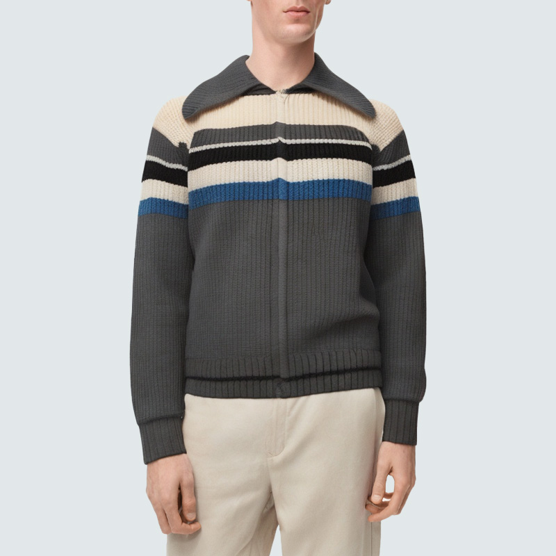 Polo collar loose men's knitted jacket