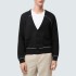 Trendy black V-neck men's knitted cardigan