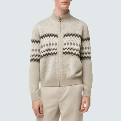 Stand-up collar double zipper men's knitted cardigan