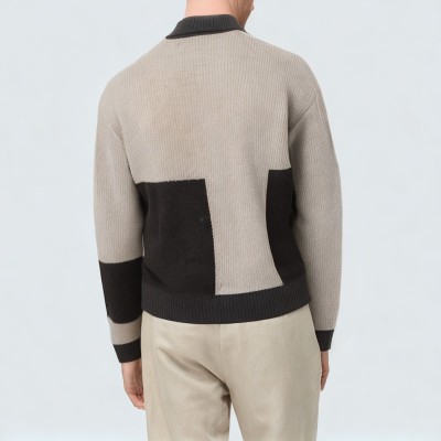 Color-blocked patchwork lapel men's knitted jacket