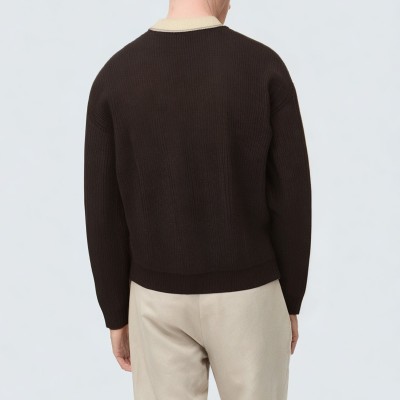 Color-blocked lapel men's knitted jacket