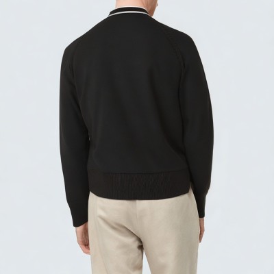 Black V-neck button-up men's knitted cardigan