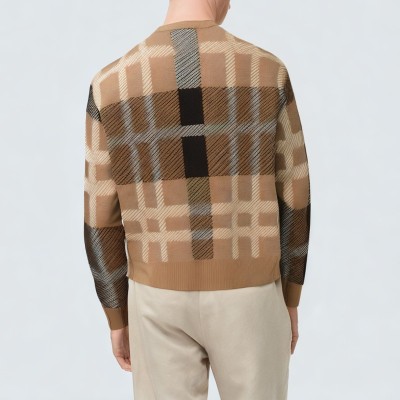 Jacquard V-neck men's knitted cardigan