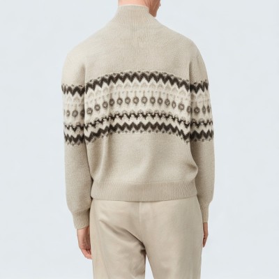 Stand-up collar double zipper men's knitted cardigan