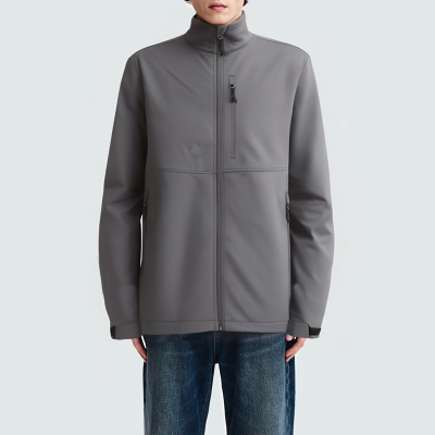 Grey windproof stand collar men's parka