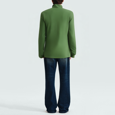 Green suede stand collar men's parka