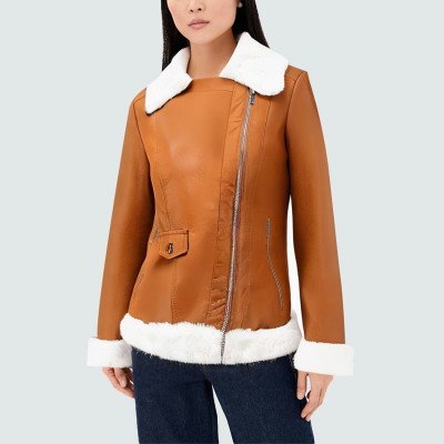 Fashionable windproof and warm women's leather jacket