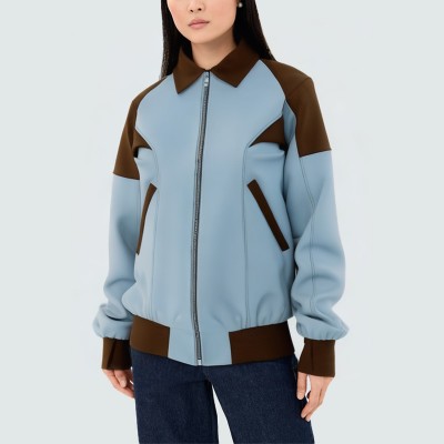 Classic colorblock women's leather jacket