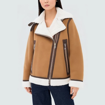 Casual lapel warm women's leather jacket
