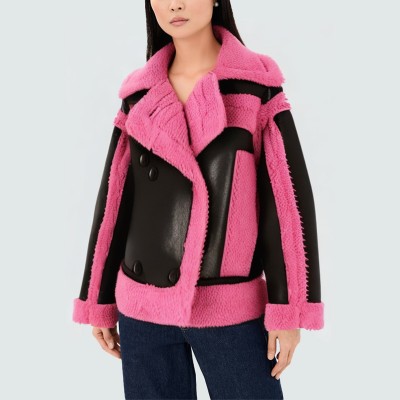 Fashionable patchwork short women's leather jacket