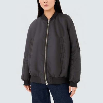 Half stand collar double zipper slim fit women's jacket