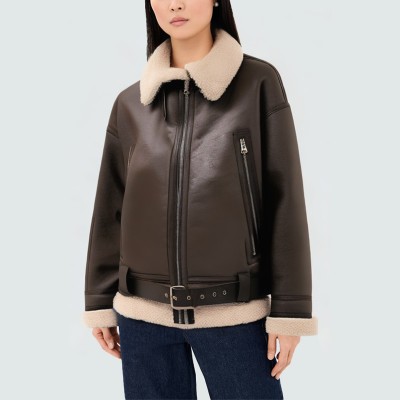 High-quality warm women's leather jacket