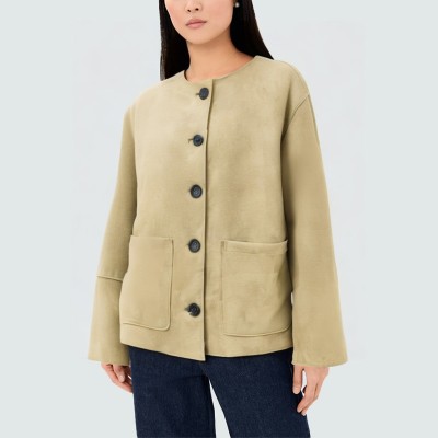 Simple round neck textured women's jacket