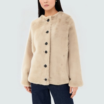 Versatile round neck plush women's jacket