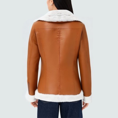 Fashionable windproof and warm women's leather jacket