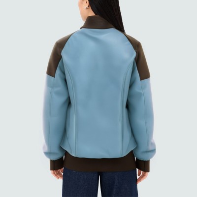 Classic colorblock women's leather jacket