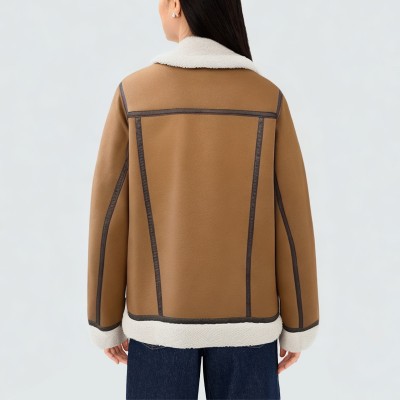 Casual lapel warm women's leather jacket