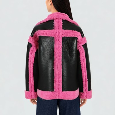 Fashionable patchwork short women's leather jacket