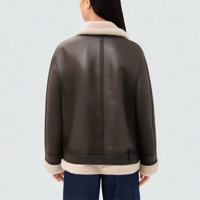 High-quality warm women's leather jacket