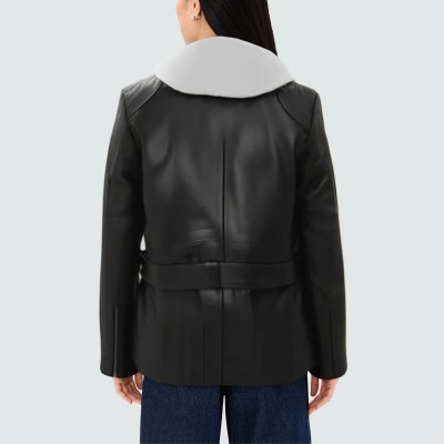 Black diagonal zipper slim fit women's jacket
