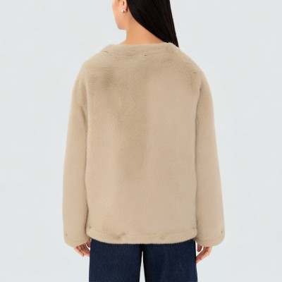 Versatile round neck plush women's jacket