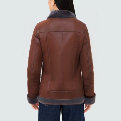 Vintage plush lapel women's leather jacket