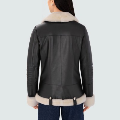High quality side zipper women's leather jacket