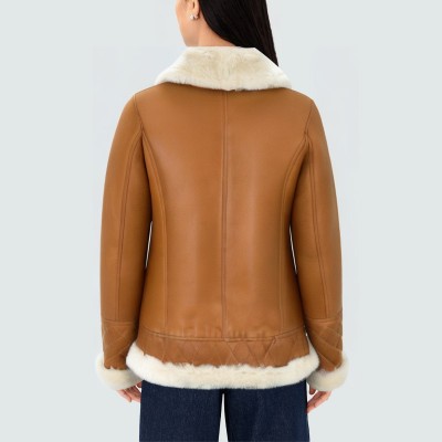 Brown windproof warm women's leather jacket