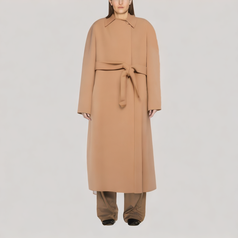 Wrap-Style Long Wool Coat