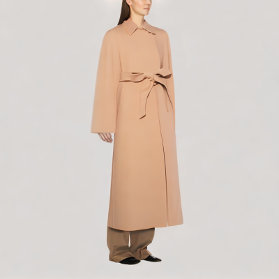 Wrap-Style Long Wool Coat