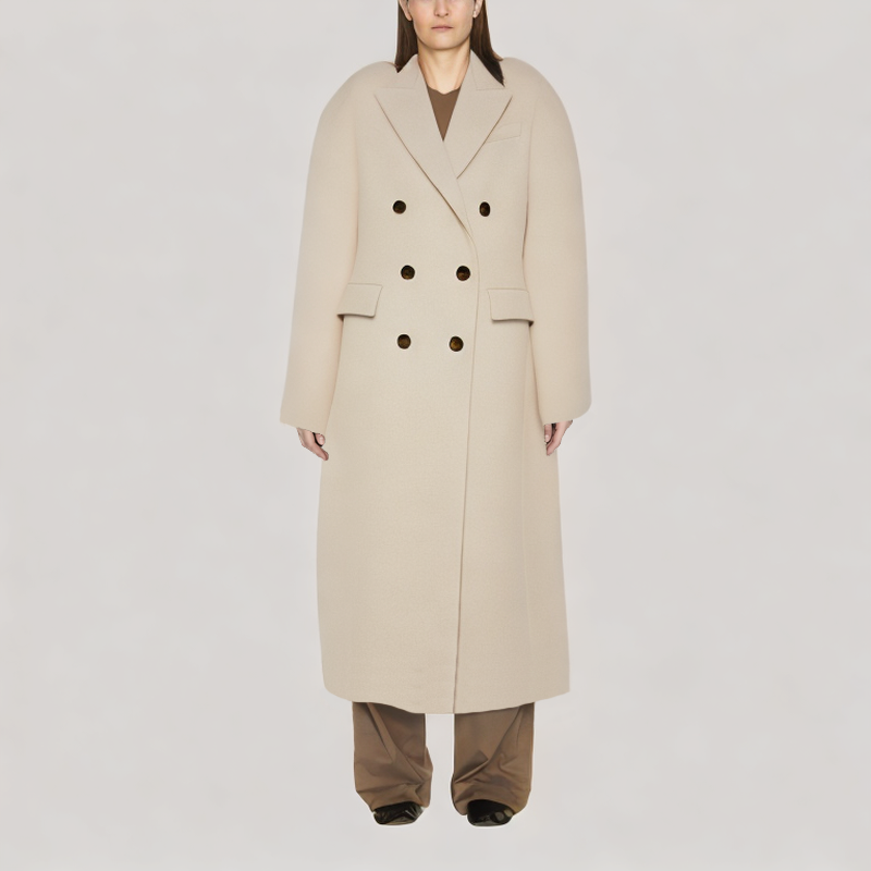 Solid Double-Breasted Coat