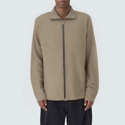 Solid textured zipper men's casual jacket