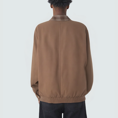 Men's plaid lapel zippered casual jacket