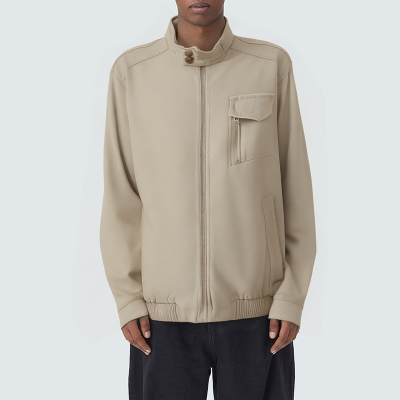 Beige versatile stand collar men's casual jacket