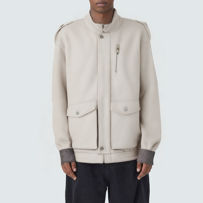 Beige stand collar loose men's casual jacket