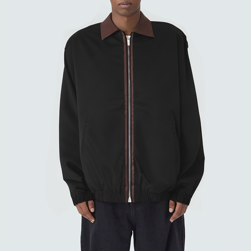 Men's colorblock lapel casual leather jacket